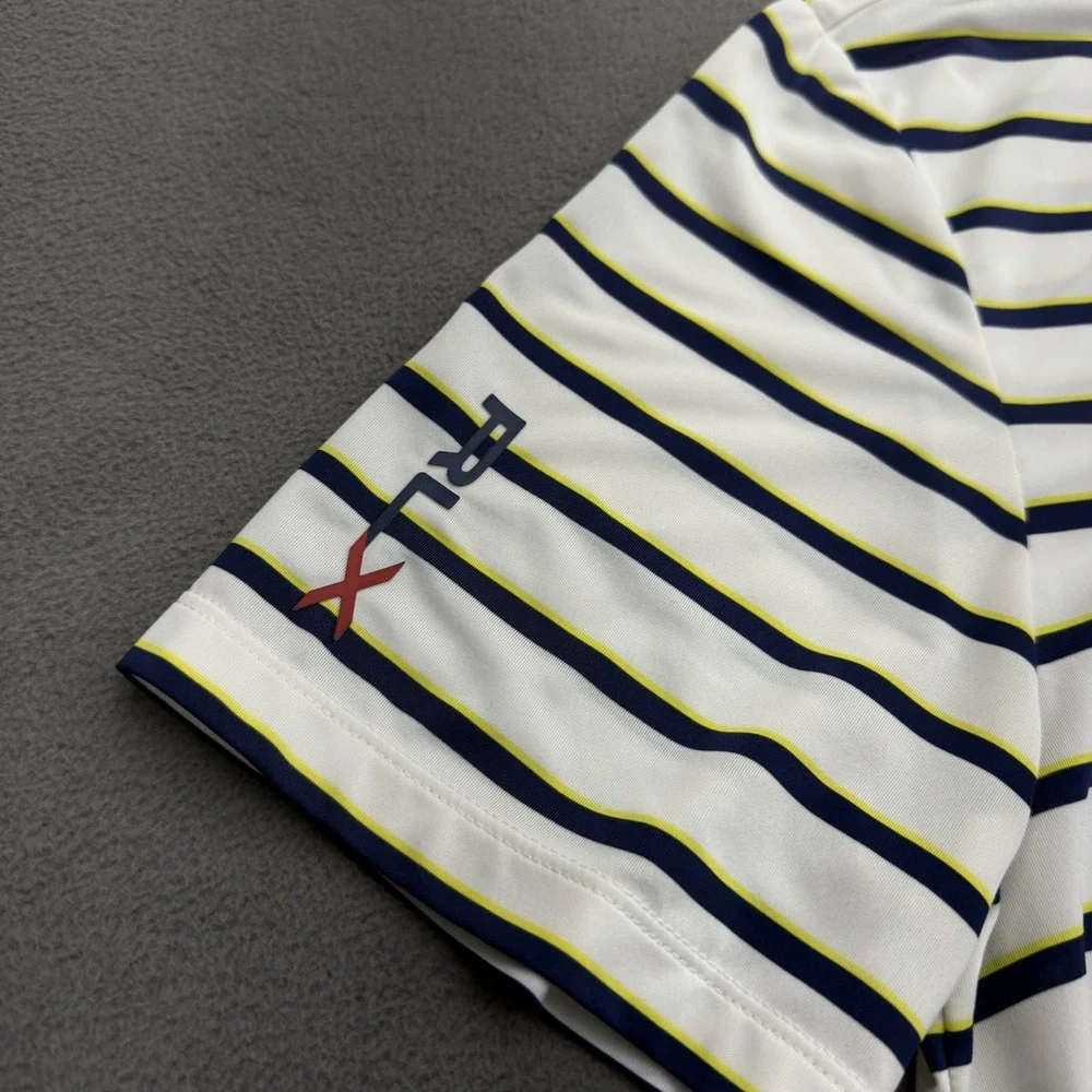 Ralph Lauren RLX PGA Senior Championship Polo Shirt Mens M‎ White Navy Striped
